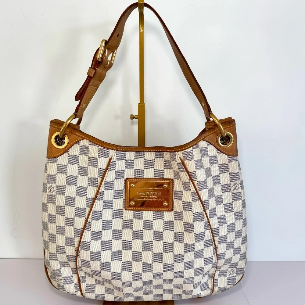 Louis Vuitton Galliera PM Shoulder Bag In Damier Azur Logo Print W Gold Hardware